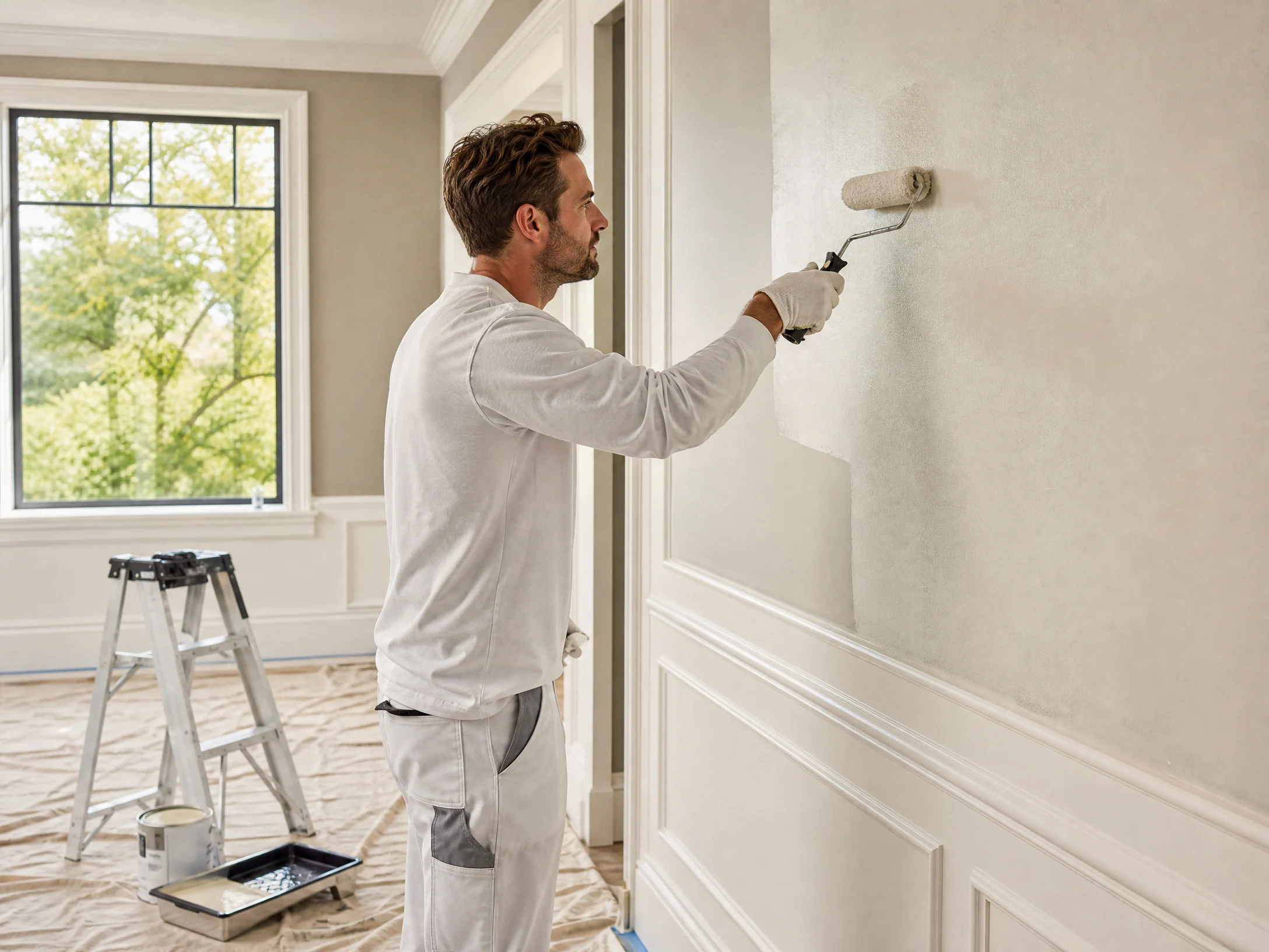 Professional painter working on a creative artistic painting project